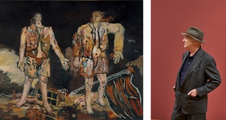 Left: Georg Baselitz, The Great Friends, 1965. Museum Ludwig, Cologne. © Georg Baselitz, Courtesy: Frank Oleski, Cologne. Right: Georg Baselitz. Courtesy: Städel Museum, Frankfurt am Main