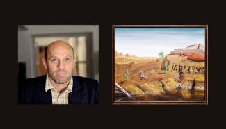 Left: Peter Doig. Source: Wikimedia Commons. Right: The painting allegedly produced by Peter Doig. Source: Twitter