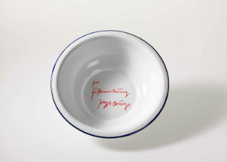 Joseph Beuys , <em>For Footwashing [für Fußwaschung]</em>, 1977, enamel basin, inscribed,  Edition of 15 (unnumbered),  Approx. 10 x 36 cm ⌀, Publisher: Edition Staeck, Heidelberg , 2013 acquired by PIN. Freunde der Pinakothek der Moderne e.V.  for the Ba