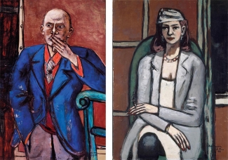 Left: Max Beckmann, Self-Portrait in Blue Jacket, 1950. Right: Max Beckmann, Quappi in Grey, 1948. Images: © 2016 Artists Rights Society (ARS), New York / VG Bild-Kunst, Bonn
