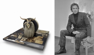 Left: Robert Rauschenberg, Monogram, 1955-59. © Robert Rauschenberg Foundation, New York. Right: Robert Rauschenberg. Source: Wikimedia Commons