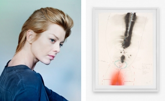 Left: Jorinde Voigt. Image: © Joerg Reichardt. Right: Jorinde Voigt, Thank You But No Thank You, I, 2017. Available to buy on fineartmultiple