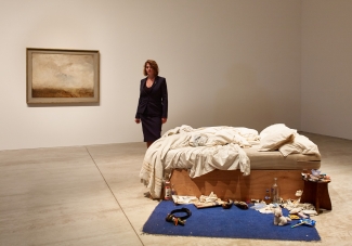 Tracey Emin at her exhibition Tracey Emin My Bed/JMW Turner at Turner Contemporary, Margate. Image: Stephen White. Courtesy: Turner Contemporary