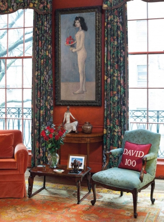 Peggy and David Rockefeller’s Library at their East 65th Street Manhattan townhouse. Hanging on the wall is Pablo Picasso’s Fillette à la corbeille fleurie, 1905. Image: Courtesy of Christie’s, New York