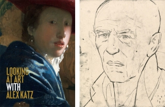 Left: Cover of Looking at Art with Alex Katz, by Alex Katz, published by Laurence King, 2018. © The Author and Laurence King Publishing. Right: Elizabeth Peyton, Alex (Katz), 2012. Courtesy of Two Palms and fineartmultiple
