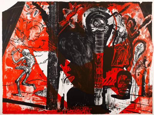 Damien Deroubaix, The Rat Race (Black and Red Version), 2017