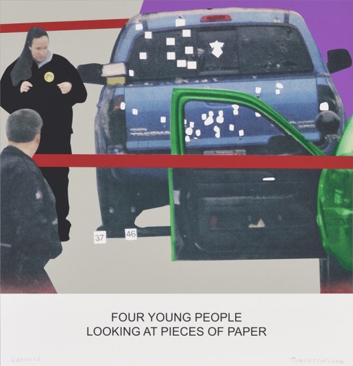 John Baldessari, The News: Four Young People Looking at Pieces of Paper, 2014