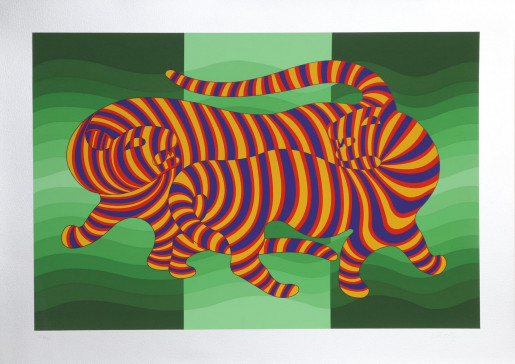 Victor Vasarely, Two Tigers on Green, 1980