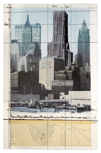 Christo, Lower Manhattan Wrapped Buildings, Project for 2 Broadway, 20 Exchange Place, 1990