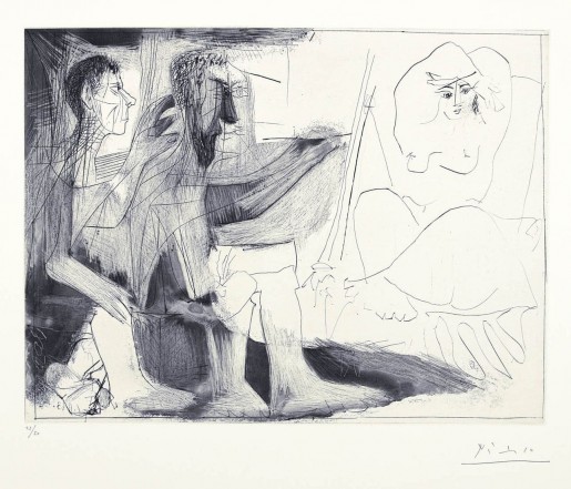 Pablo Picasso, Peintre au travail (Peintre barbu avec modèle nu et un spectateur) 1 novembre, 1963