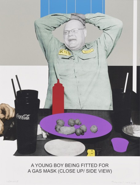 John Baldessari, The News: A Young Boy Being Fitted for a Gas Mask..., 2014