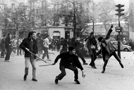 Students Hurling Projectiles Against the Police by Bruno Barbey