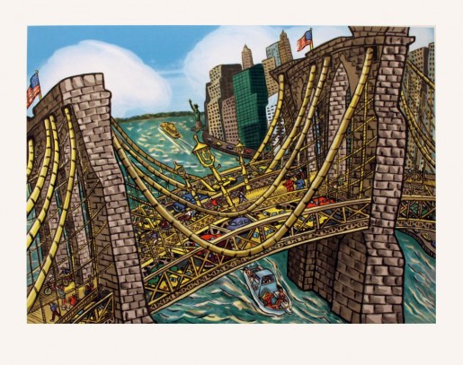 Red Grooms, Brooklyn Bridge Bustle, 2002