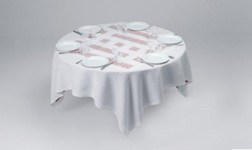 Daniel Buren, Unique Tablecloth with Laser-Cut Lace, 2002