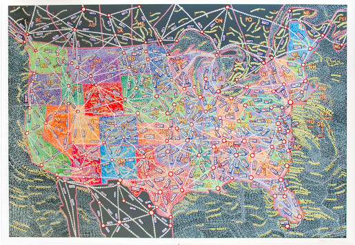 Paula Scher, USA Distances, 2018