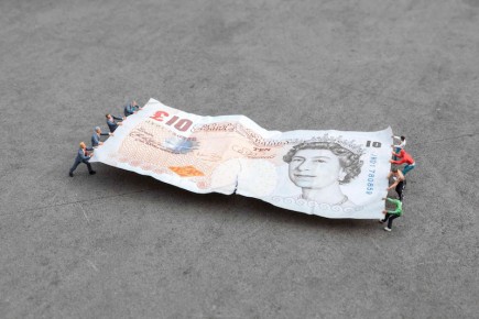 Tug of War, Bank of England, London by Slinkachu