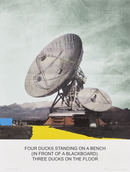 John Baldessari, The News: Four Ducks Standing on a Bench, 2014