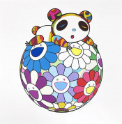 Atop a Ball of Flowers A Panda Cub Sleeps Soundly