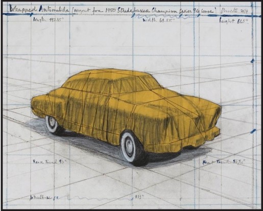 Christo, Wrapped Automobile (Project for 1950 Studebaker Champion, Series 9 G Coupe), 2015
