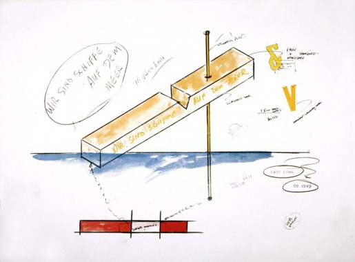 Lawrence Weiner, Wir sind keine Enten auf dem Teich, Wir sind Schiffe auf dem Meer (Sculpture for Hamburg Project), 1990