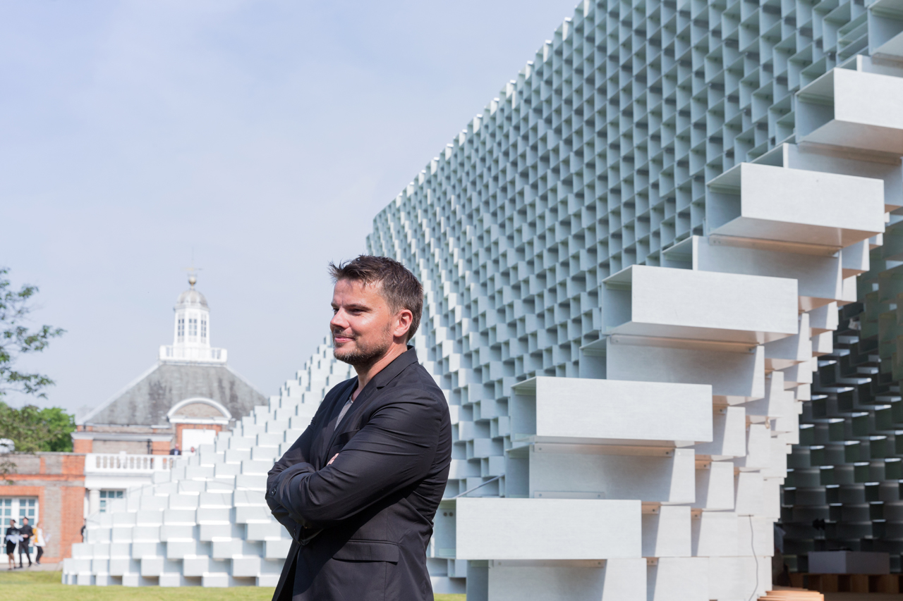 Architect Bjarke Ingels in front of the Serpentine Pavilion, 2016 